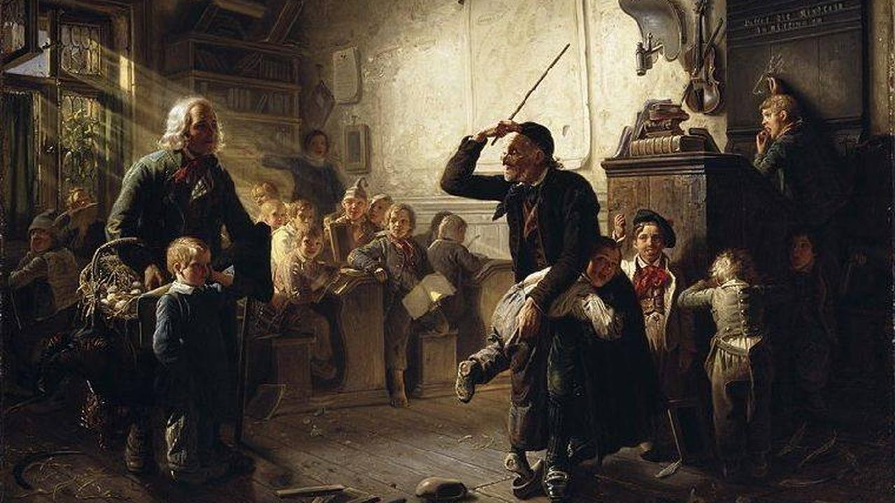 Наказание. Хазенклевер Иоганн Петер 1810-1853. Иоганн Петер Хазенклевер деревенская школа. «Первый день в школе» Хазенклевер Иоганн Петер 1810-1853. Художник Hasenclever Johann Peter